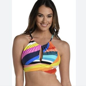 La Blanca Women's Swimsuit Bathing Suit Standard High Neck Midkini Rainbow 14